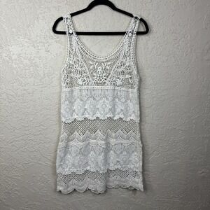 AE Crochet Lace Mini Dress Womens Med Ivory Boho Beach Coverup Festival Indie